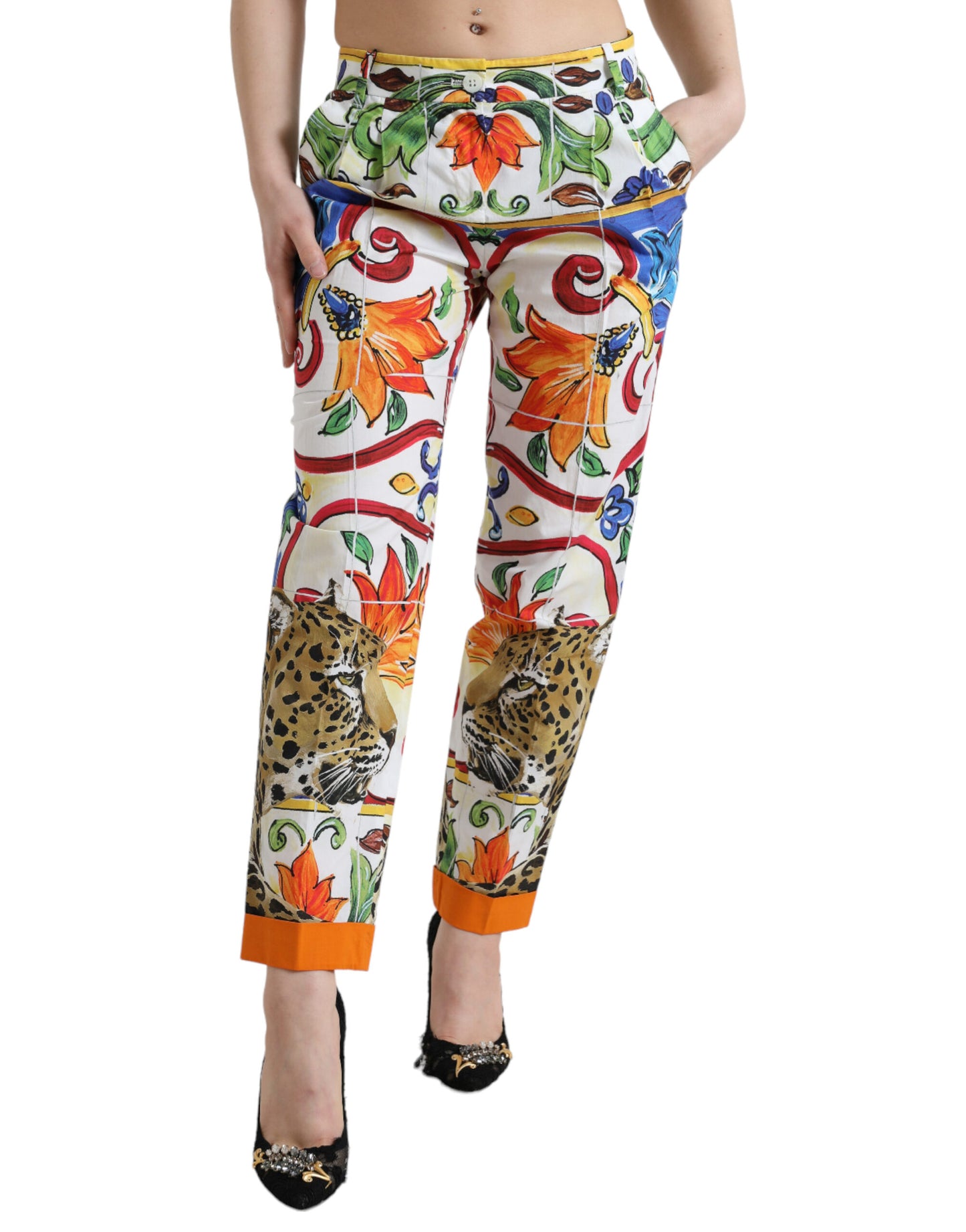 Dolce &amp; gabbana pantalon fuselé en coton à imprimé majolique