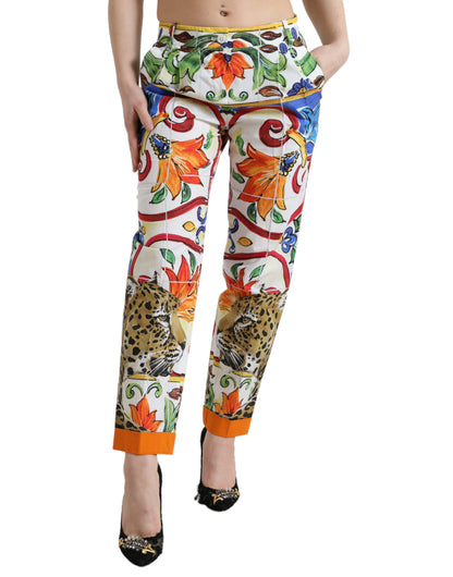 Dolce &amp; gabbana pantalon fuselé en coton à imprimé majolique