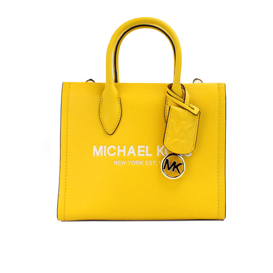 Michael kors mirella petit sac fourre-tout en cuir jaune jasmin avec fermeture éclair