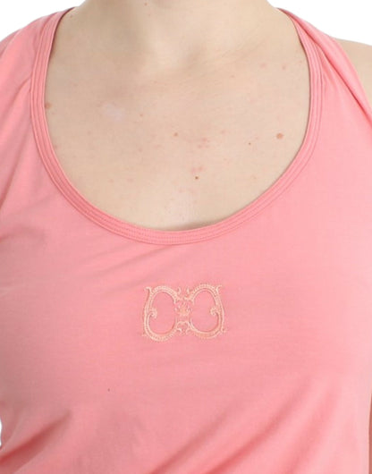 Cavalli Chic Pink Cotton Blend Tank Top