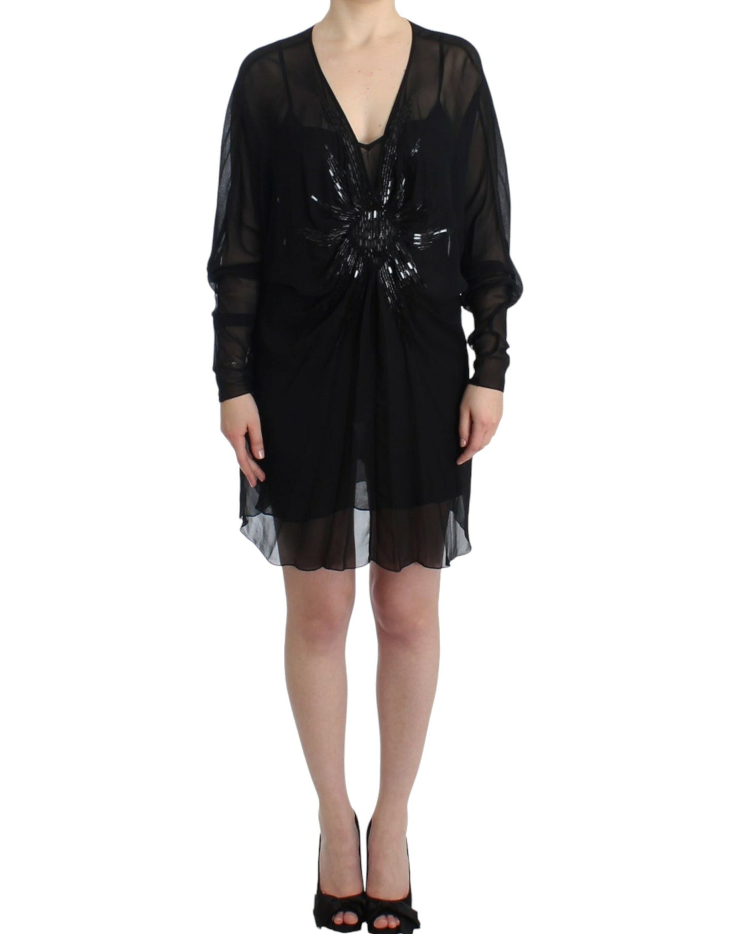 Robe blouson en soie noire transparente Cavalli