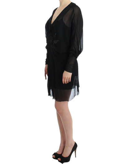 Robe blouson en soie noire transparente Cavalli