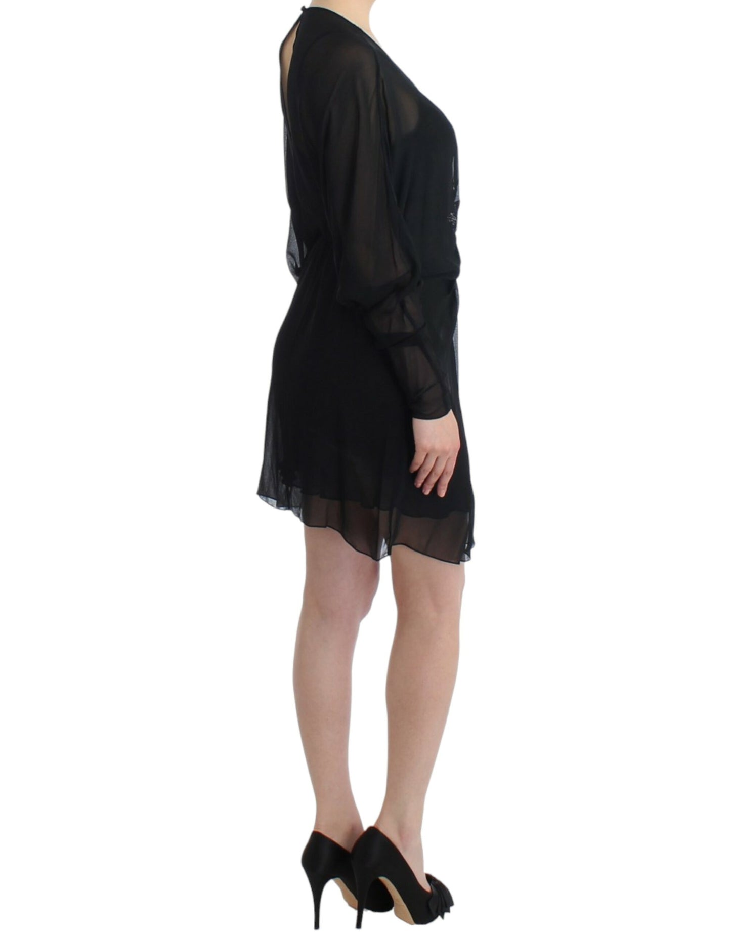 Robe blouson en soie noire transparente Cavalli