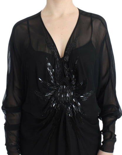 Robe blouson en soie noire transparente Cavalli