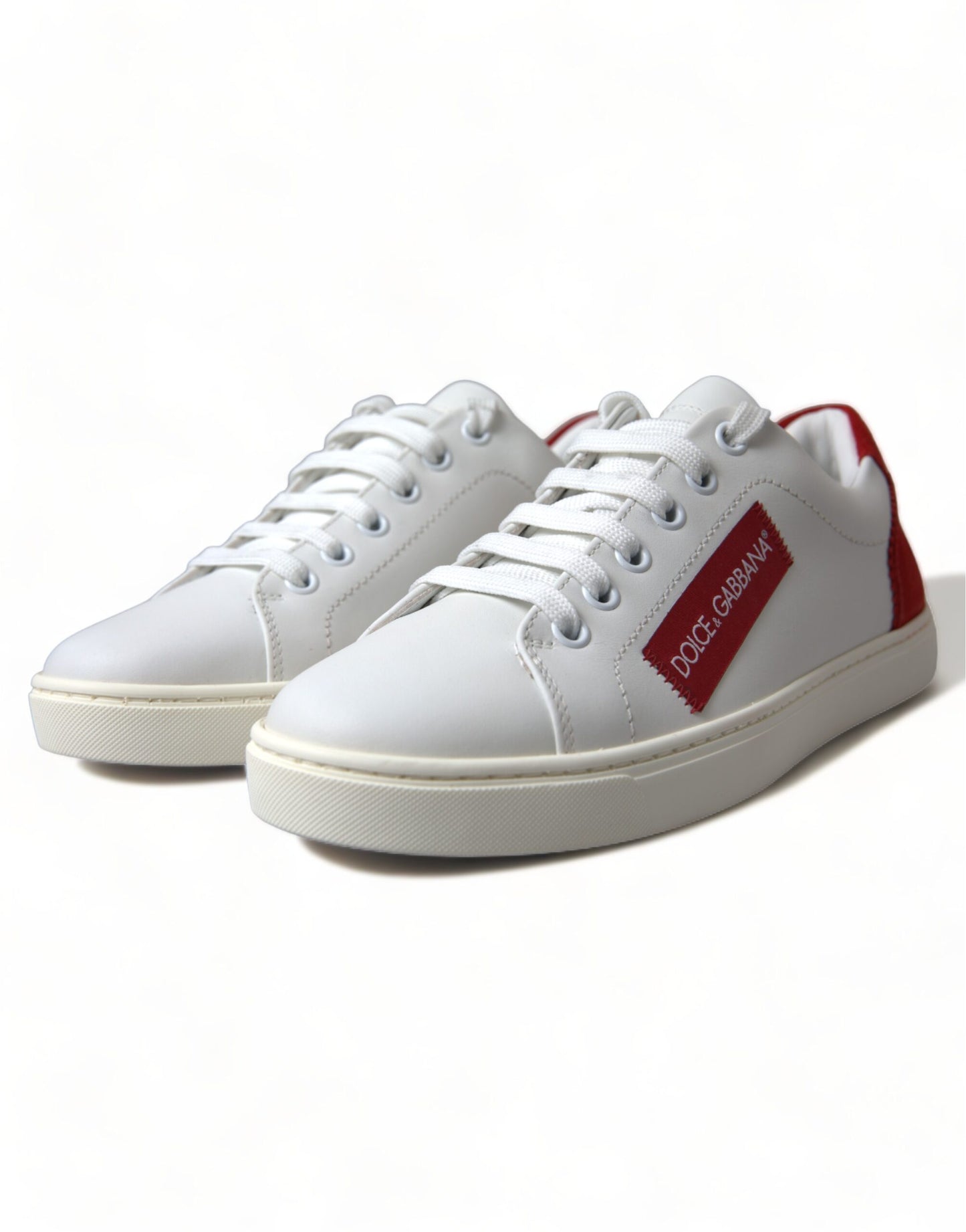 Baskets Dolce &amp; Gabbana en cuir blanc avec accents rouges