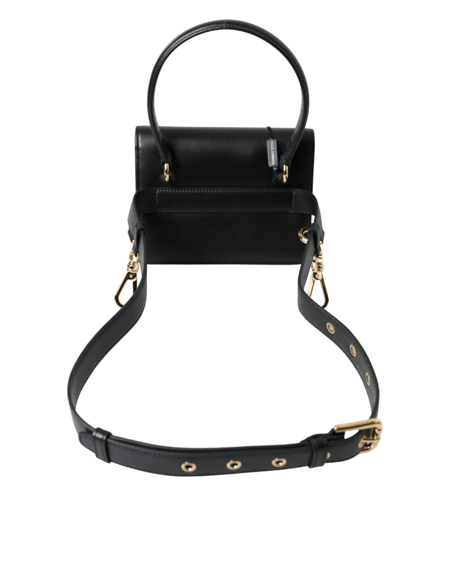 Dolce & Gabbana Elegant Black Leather Belt Bag with Gold Accents