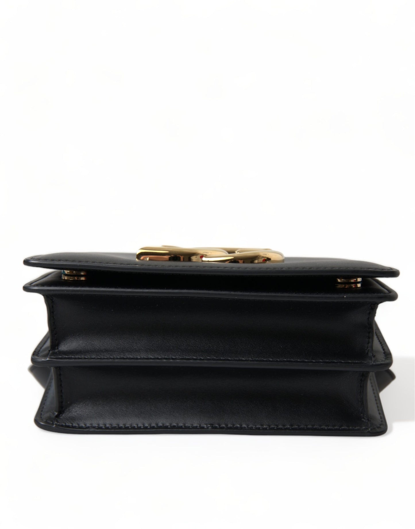 Dolce & Gabbana Elegant Black Leather Belt Bag with Gold Accents