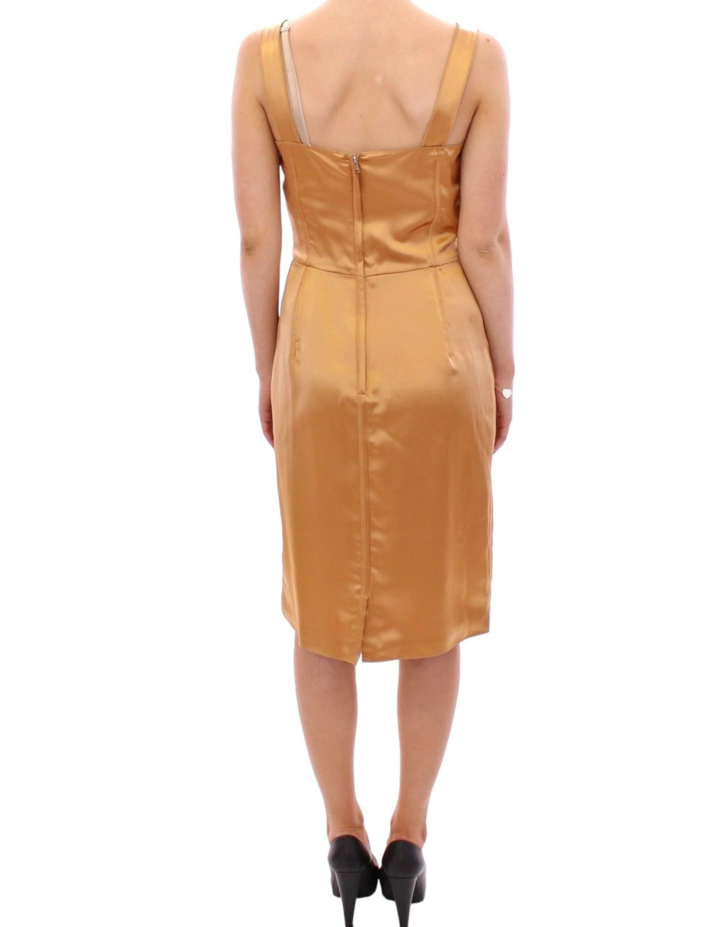 Robe fourreau longueur genou en soie bronze Dolce &amp; gabbana