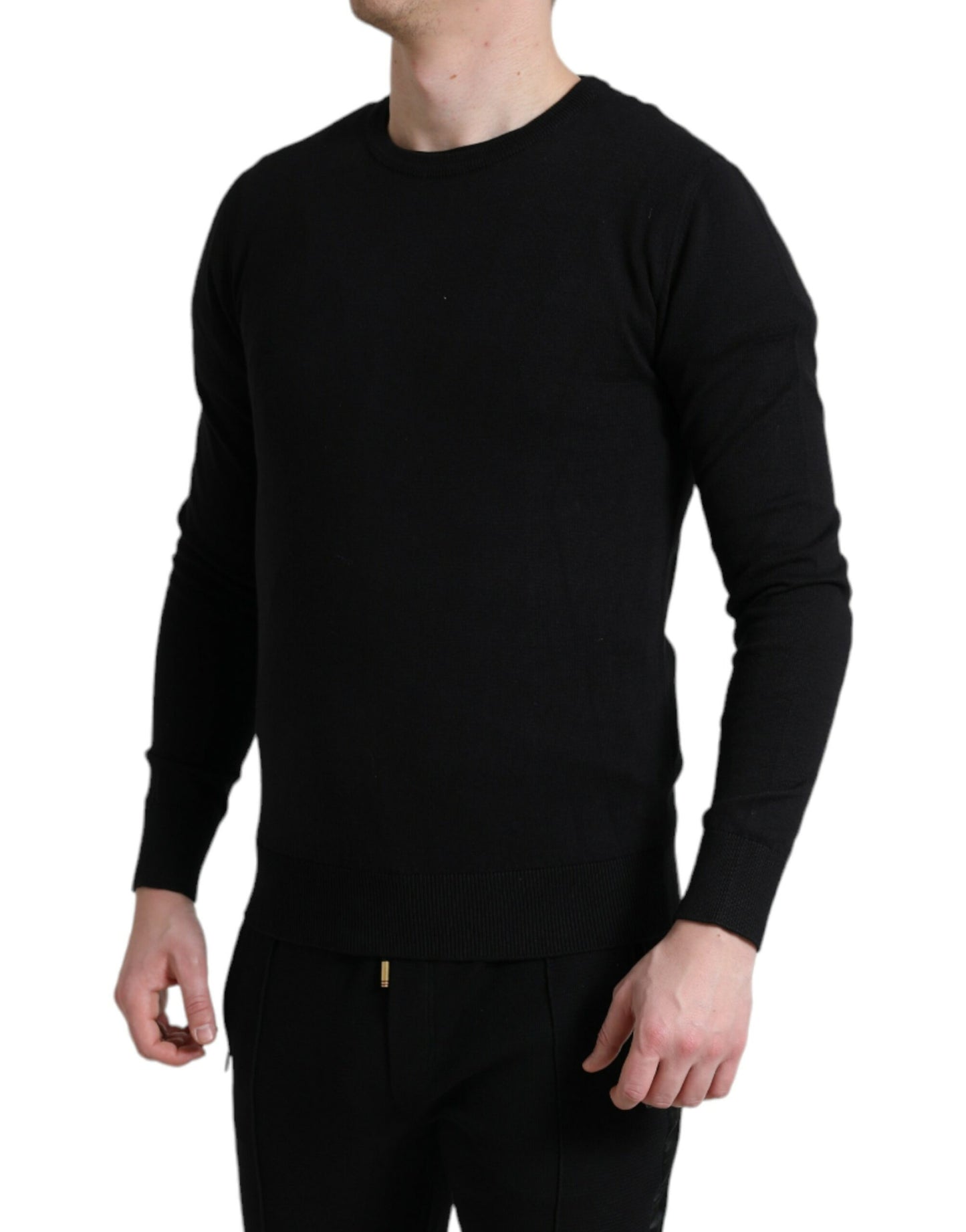 Pull à col rond en coton noir Dolce &amp; gabbana