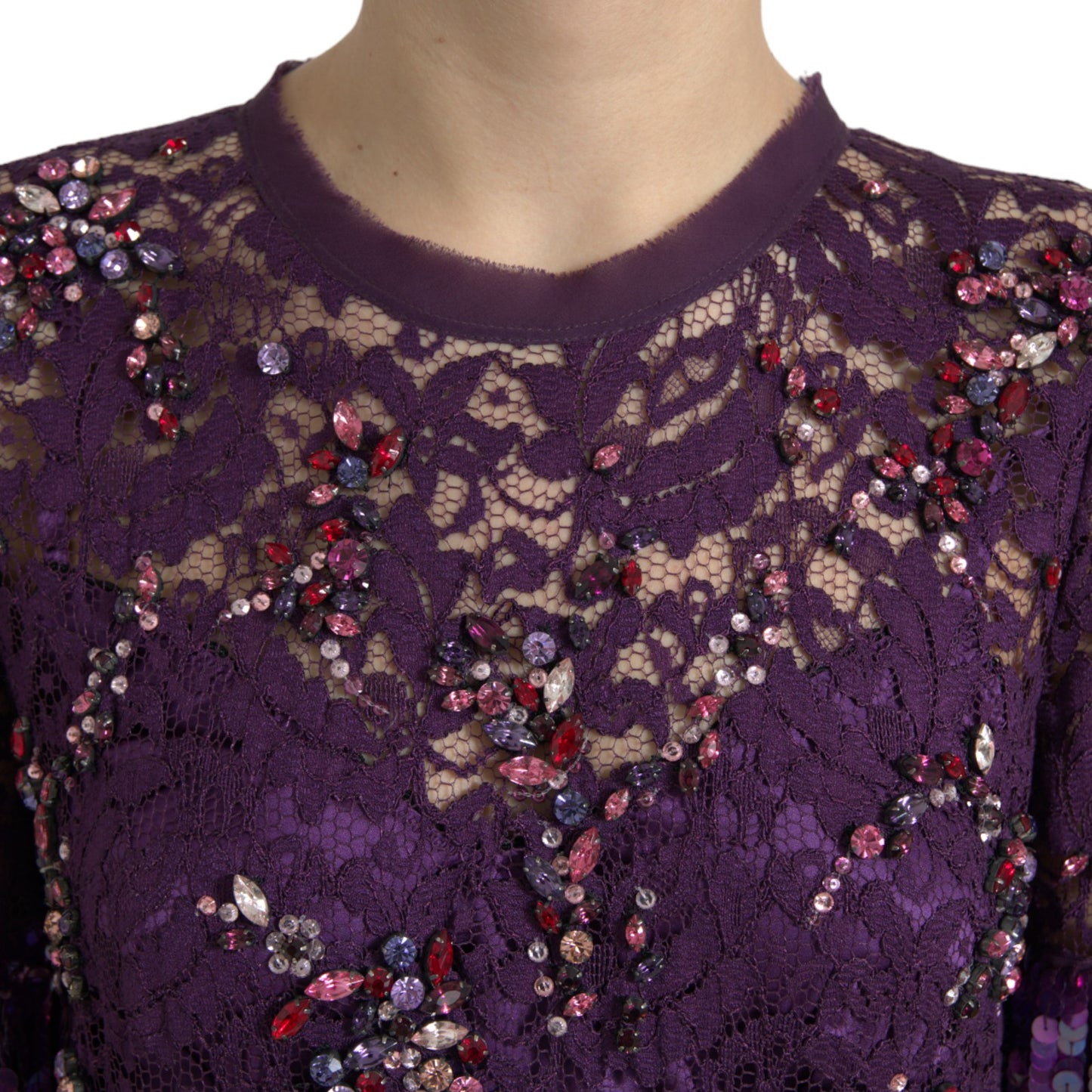 Robe en cristal et dentelle florale violette Dolce &amp; gabbana