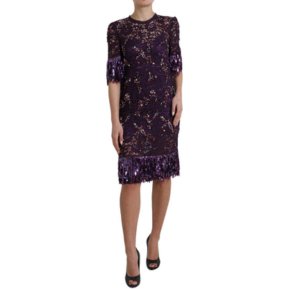 Robe en cristal et dentelle florale violette Dolce &amp; gabbana