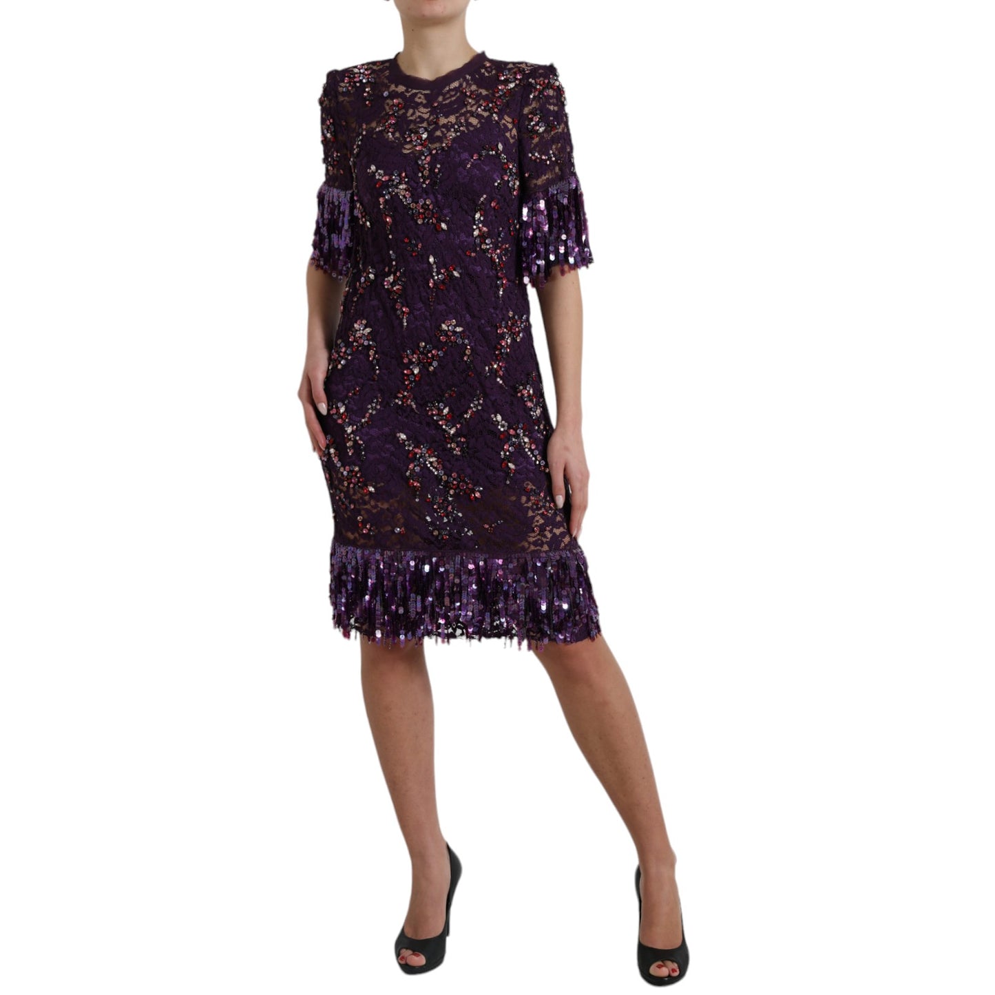 Robe en cristal et dentelle florale violette Dolce &amp; gabbana