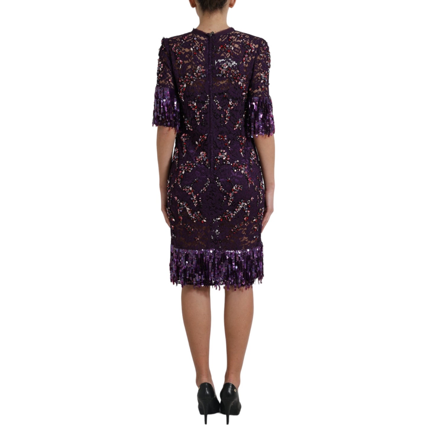 Robe en cristal et dentelle florale violette Dolce &amp; gabbana