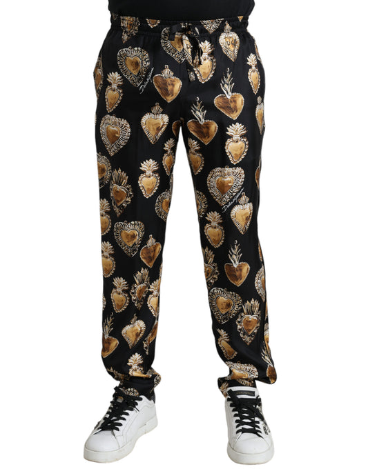 Pantalon de pyjama en soie à imprimé cœur Dolce &amp; Gabbana