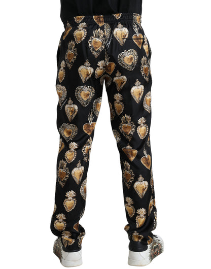 Pantalon de pyjama en soie à imprimé cœur Dolce &amp; Gabbana