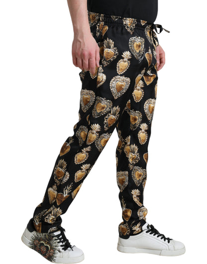 Pantalon de pyjama en soie à imprimé cœur Dolce &amp; Gabbana