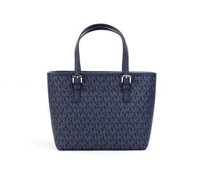 Michael Kors Jet Set Bolso tote con cremallera superior de cuero PVC azul marino XS