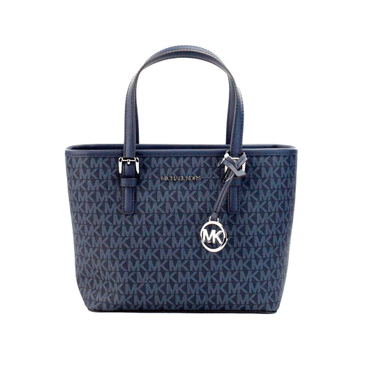 Michael Kors Jet Set Bolso tote con cremallera superior de cuero PVC azul marino XS