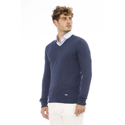 Pull bleu côtelé col V tendance Baldinini