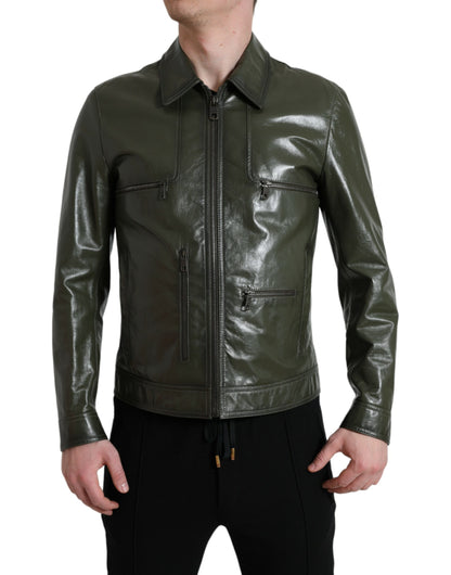 Veste de motard en cuir émeraude Dolce &amp; gabbana