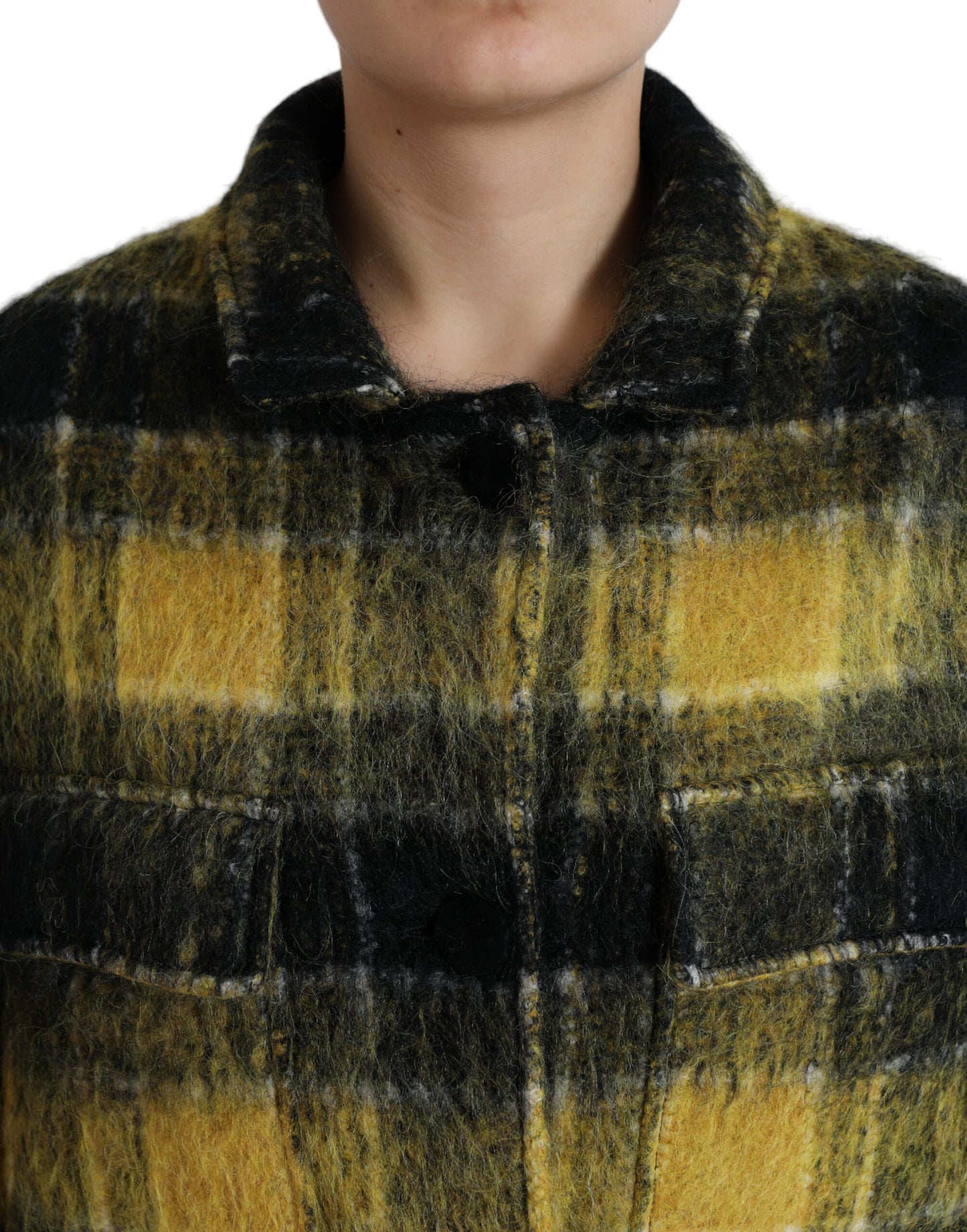 Dolce & Gabbana Chic Plaid Long Coat in Sunshine Yellow