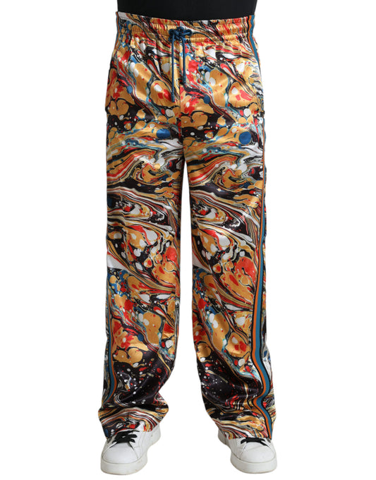 Dolce &amp; Gabbana - Pantalon de survêtement en satin en marbre multicolore