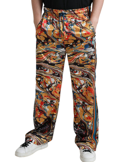 Dolce &amp; Gabbana - Pantalon de survêtement en satin en marbre multicolore