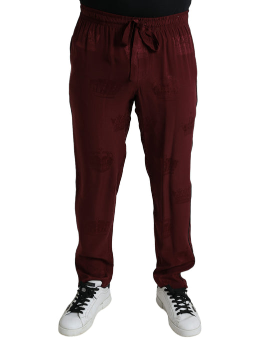 Pantalon de pyjama en soie marron Dolce &amp; gabbana avec motif couronne