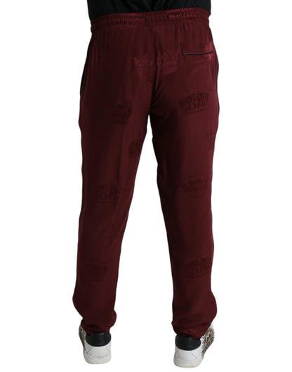 Pantalon de pyjama en soie marron Dolce &amp; gabbana avec motif couronne