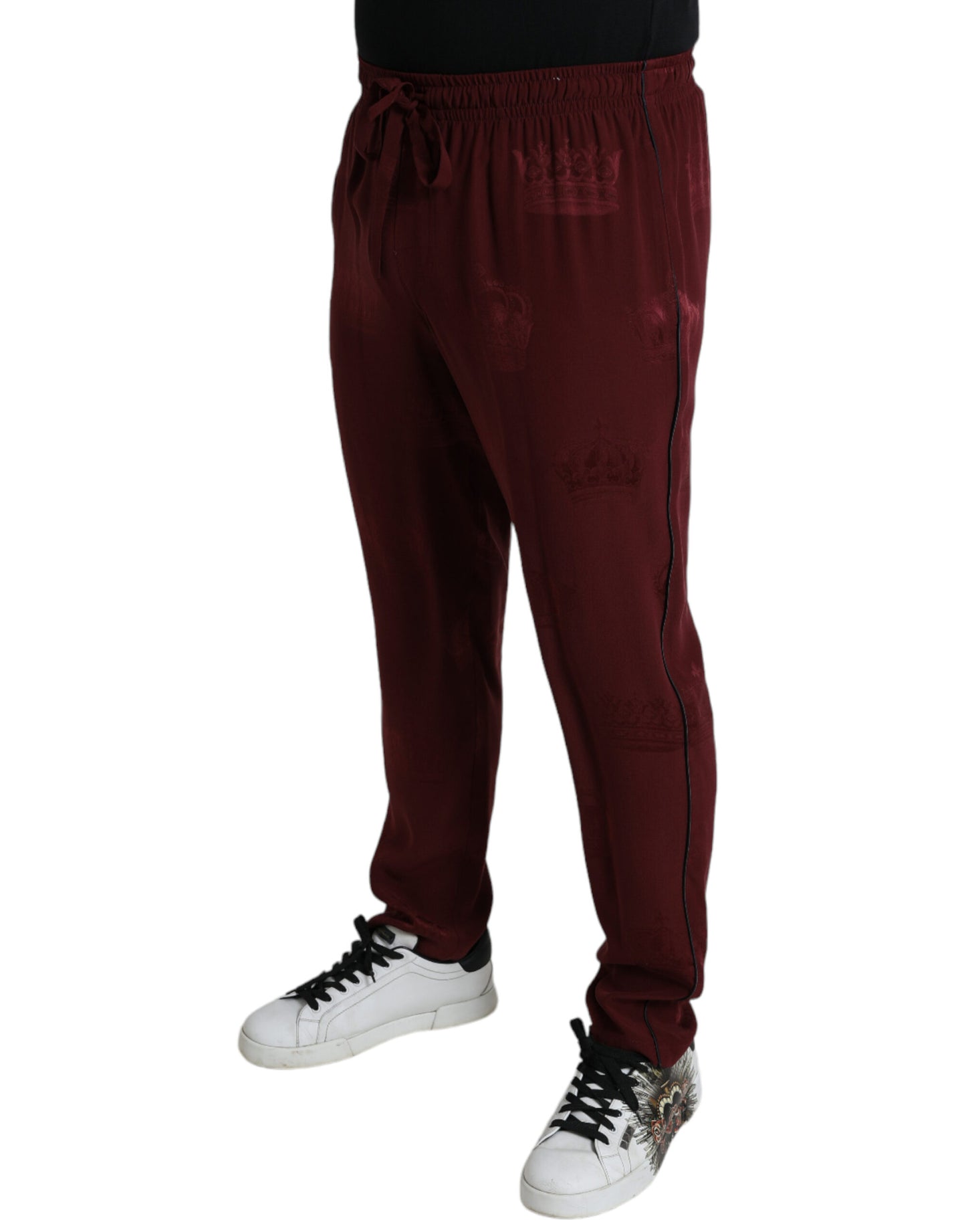 Pantalon de pyjama en soie marron Dolce &amp; gabbana avec motif couronne