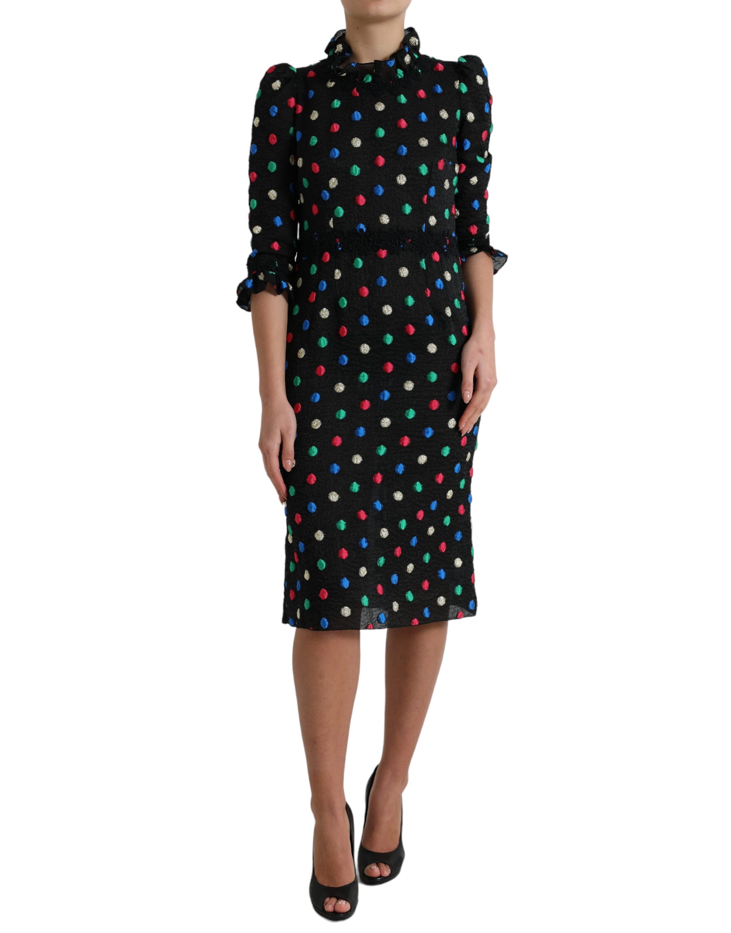 Dolce &amp; gabbana - Robe midi à pois et col montant