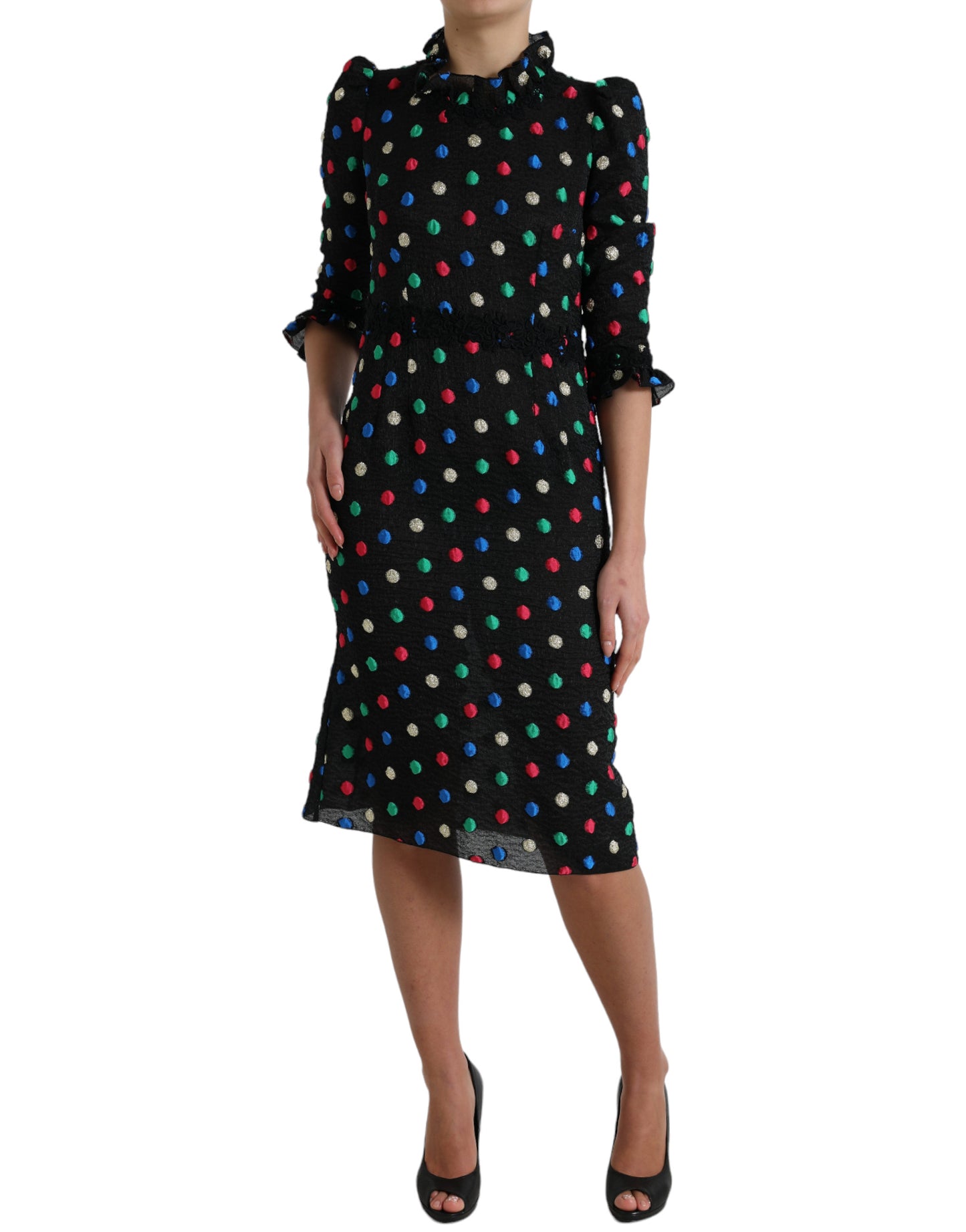 Dolce &amp; gabbana - Robe midi à pois et col montant