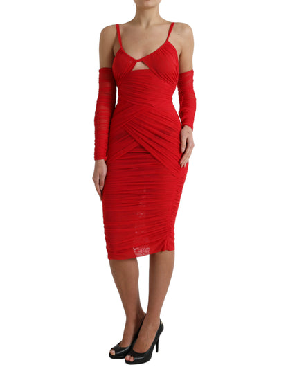 Dolce &amp; Gabbana - Robe midi en satin stretch rouge radiant