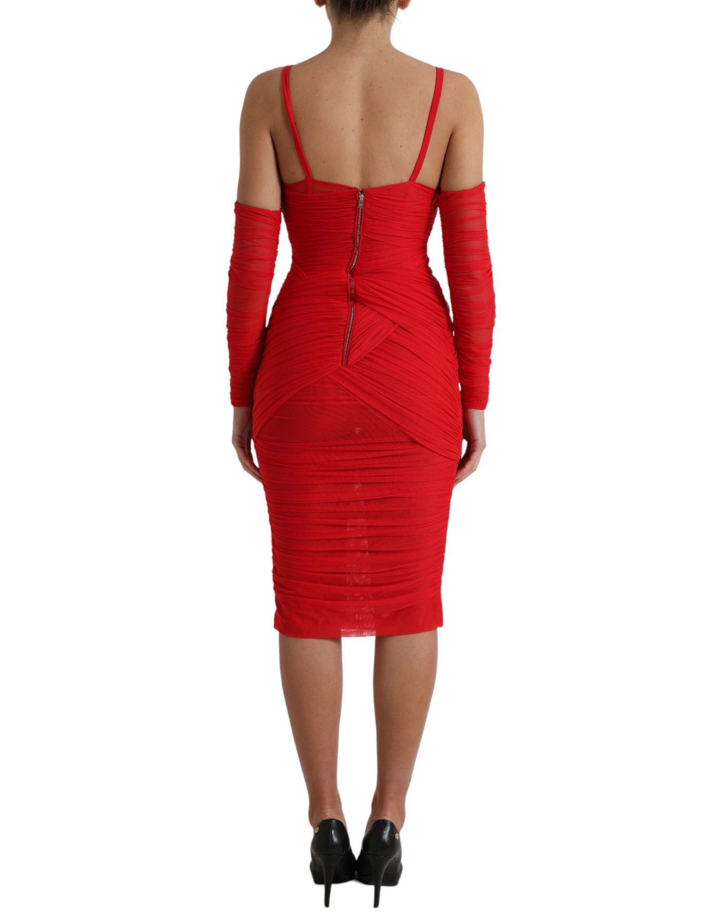 Dolce &amp; Gabbana - Robe midi en satin stretch rouge radiant