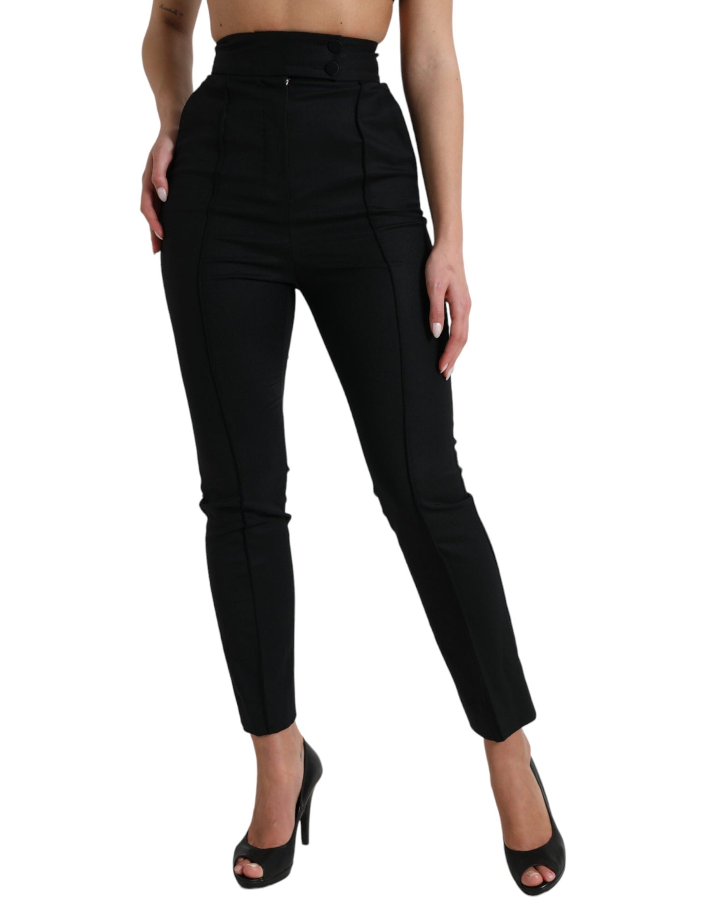 Dolce &amp; gabbana pantalon fuselé en laine taille haute