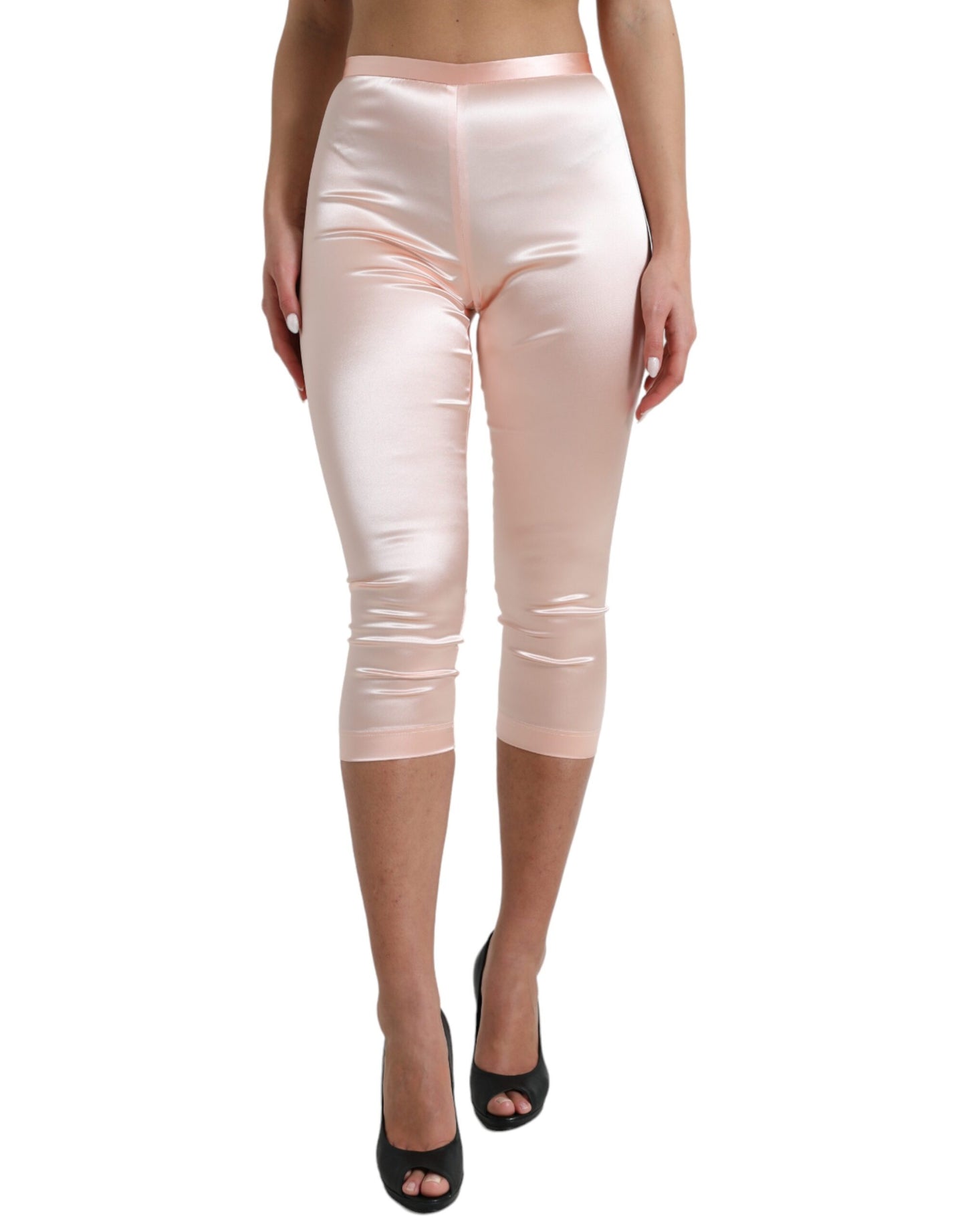 Dolce &amp; gabbana pantalon court en soie rose taille haute