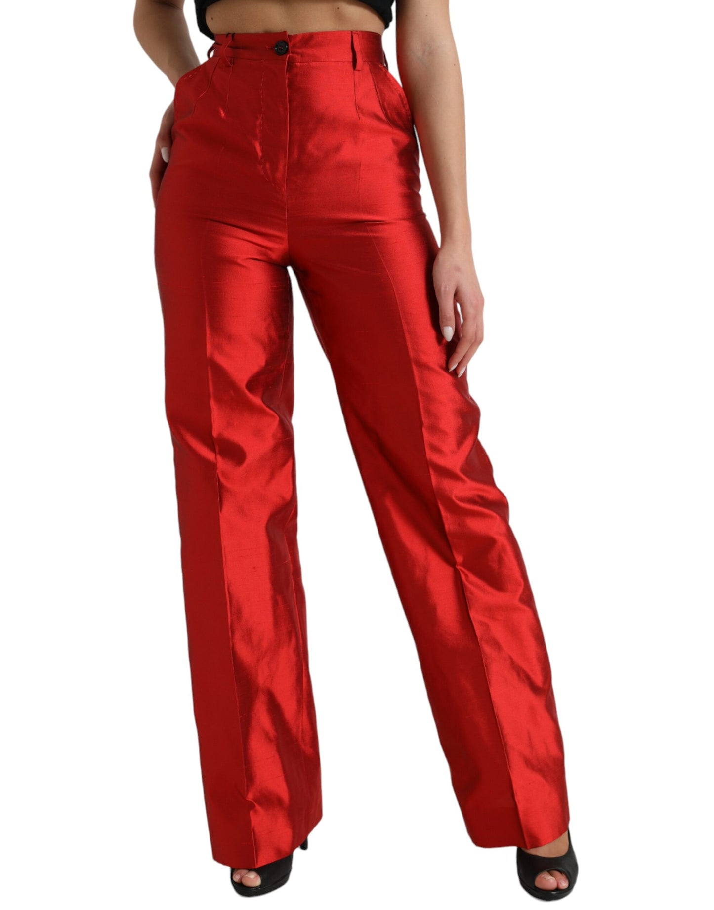 Dolce &amp; gabbana pantalon large taille haute en soie