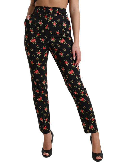 Dolce &amp; gabbana pantalon fuselé à fleurs taille haute