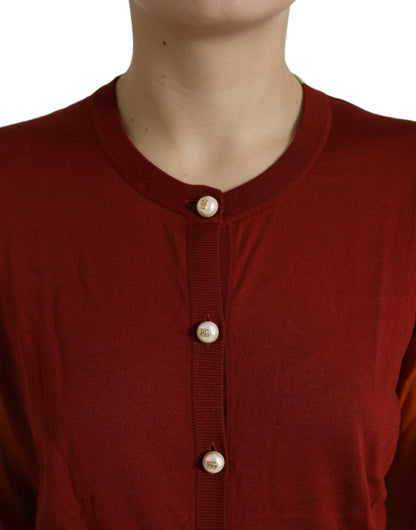 Dolce &amp; Gabbana - Cardigan boutonné sur le devant en soie - Mélange bordeaux