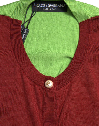 Dolce &amp; Gabbana - Cardigan boutonné sur le devant en soie - Mélange bordeaux