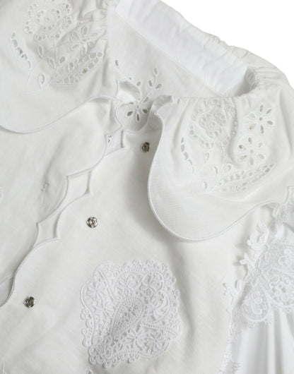 Dolce & Gabbana Elegant White Lace Trim Blouse Top