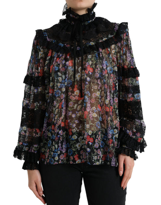 Blouse en soie fleurie Dolce &amp; gabbana avec bordure en dentelle