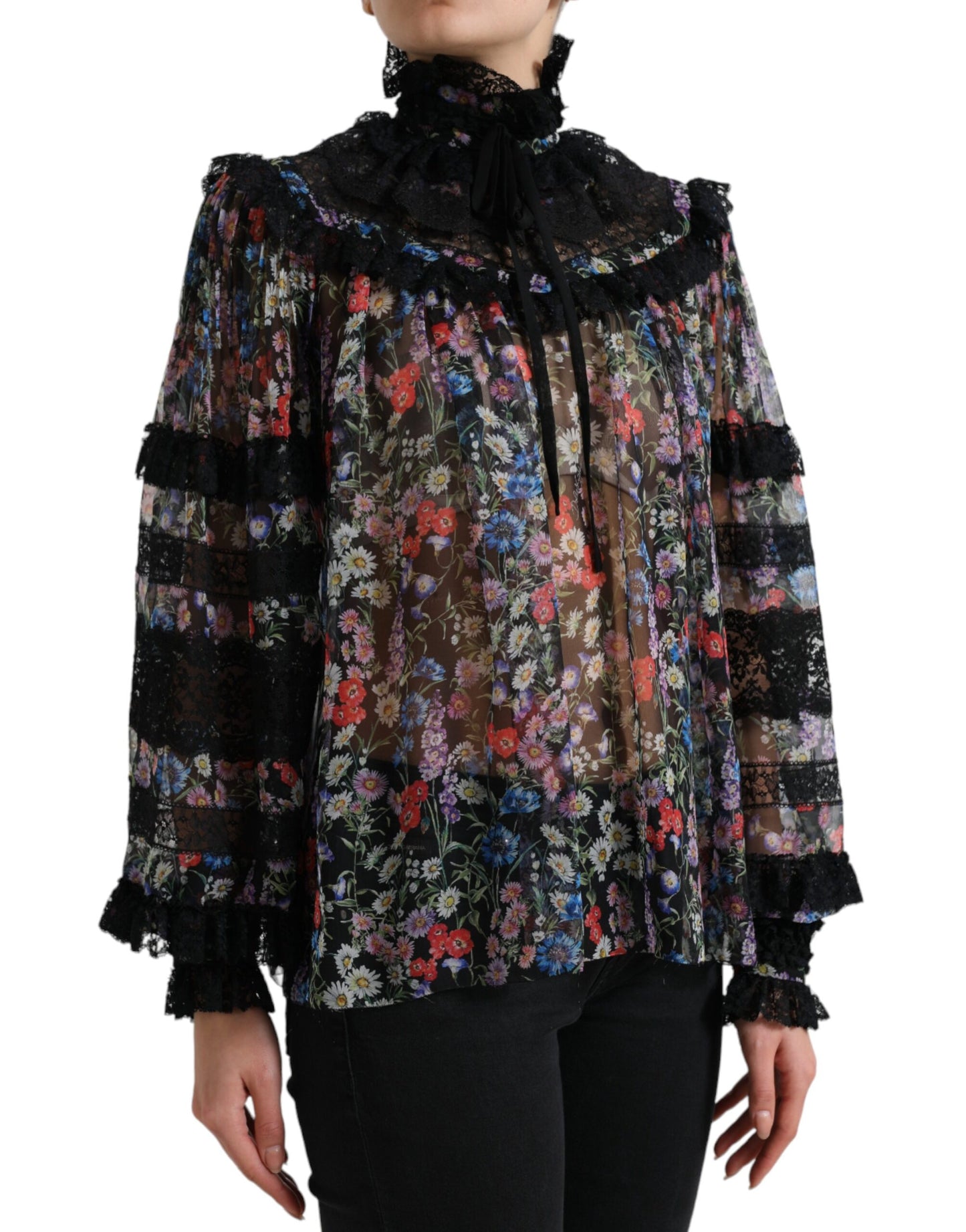 Blouse en soie fleurie Dolce &amp; gabbana avec bordure en dentelle