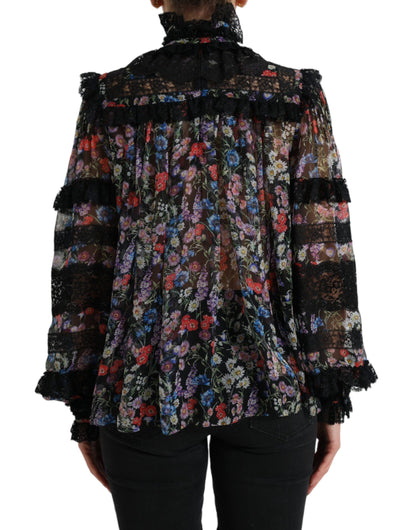 Blouse en soie fleurie Dolce &amp; gabbana avec bordure en dentelle