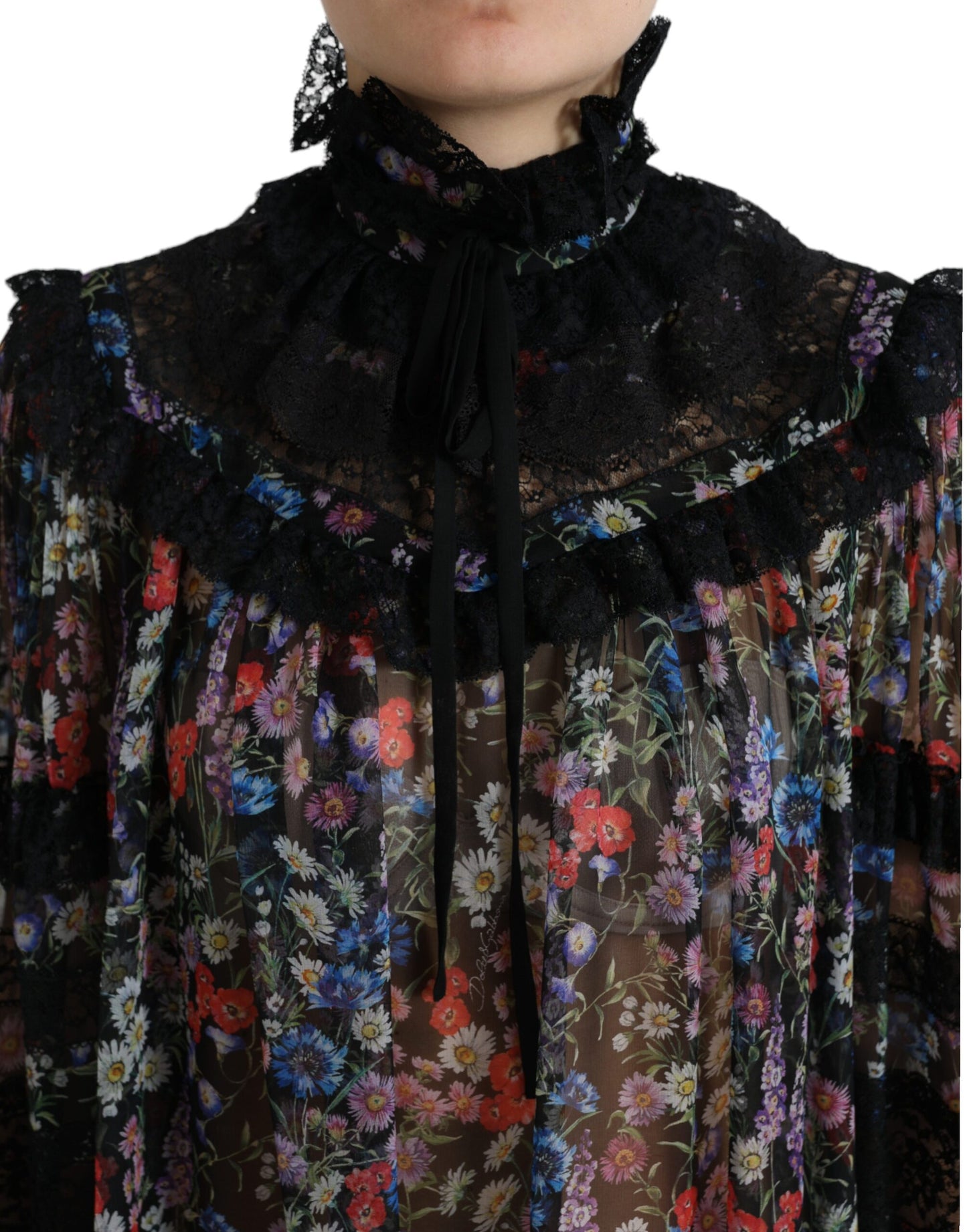 Blouse en soie fleurie Dolce &amp; gabbana avec bordure en dentelle