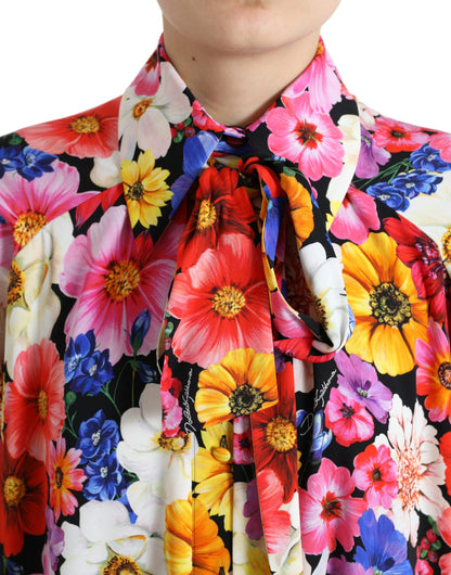 Dolce & Gabbana Floral Silk Blouse with Front Tie Fastening