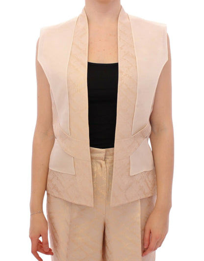 Gilet sans manches en brocart beige exclusif Zeyneptosun