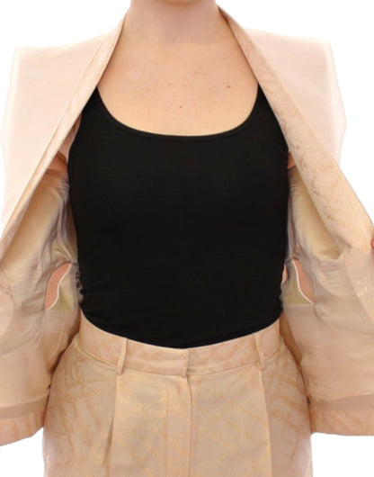 Gilet sans manches en brocart beige exclusif Zeyneptosun