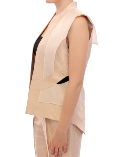 Gilet sans manches en brocart beige exclusif Zeyneptosun