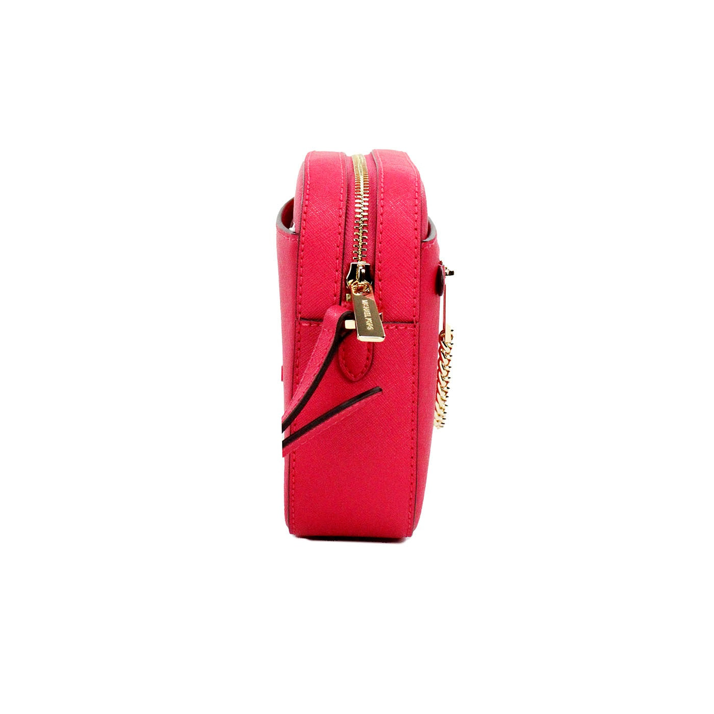 Michael Kors Jet Set East West Bolso bandolera de cuero rosa eléctrico con cadena y cremallera